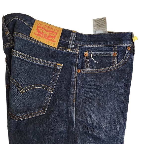 Levi Strauss & Co 505 Mens W32 L32 Dark Wash Straight Leg Denim Jeans - Picture 7 of 8